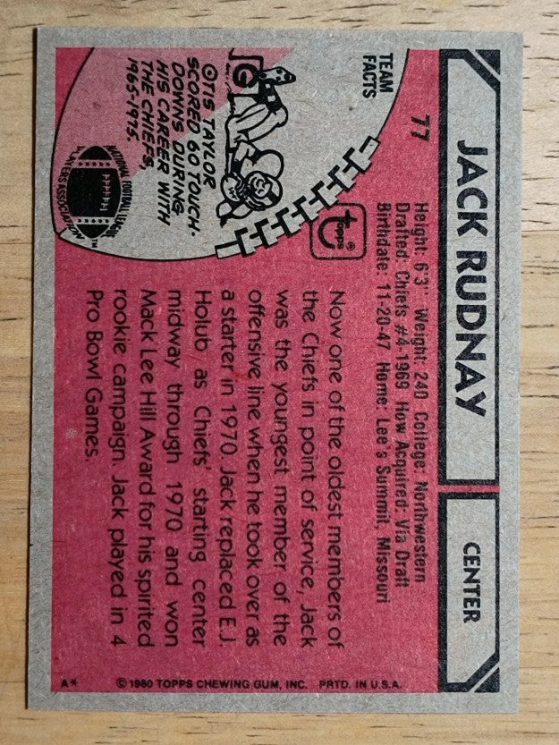 1980 Topps #77 Jack Rudnay (NM)