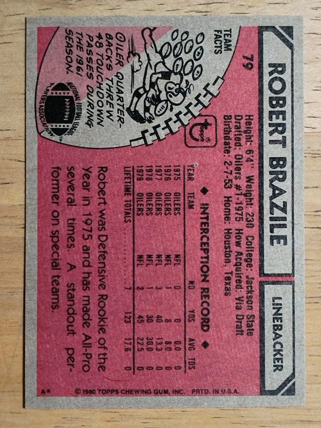 1980 Topps #79 Robert Brazile (MINT)