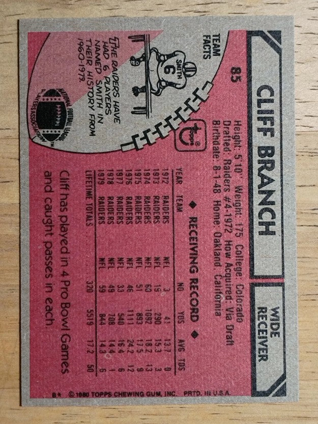1980 Topps #85 Cliff Branch (EXMT)