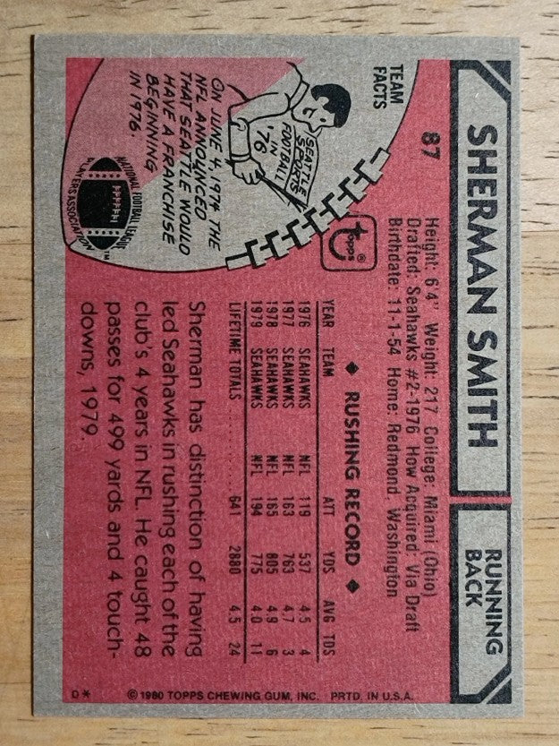 1980 Topps #87 Sherman Smith (NM)