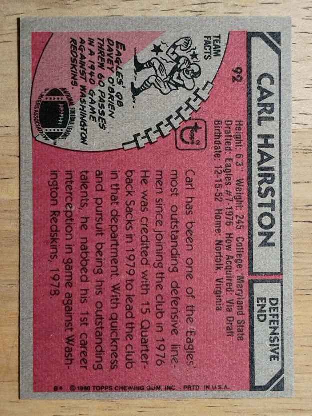1980 Topps #92 Carl Hairston RC (NM)