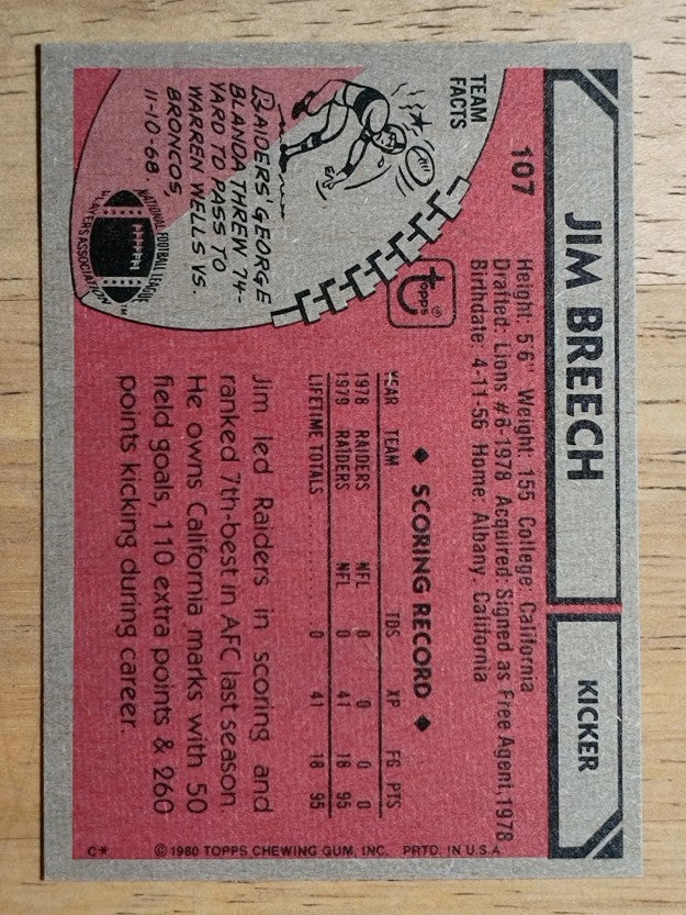 1980 Topps #107 Jim Breech RC (EX)