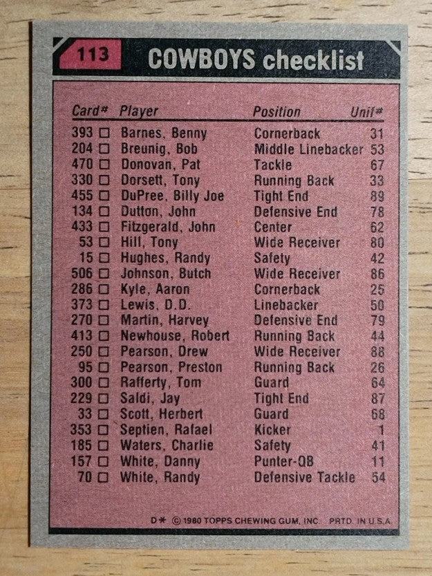 1980 Topps #113 Dallas Cowboys TL/Tony Dorsett/Tony Hill/Harvey Martin (MINT)