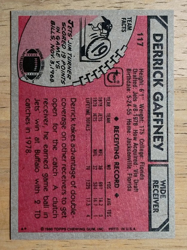 1980 Topps #117 Derrick Gaffney (MINT)