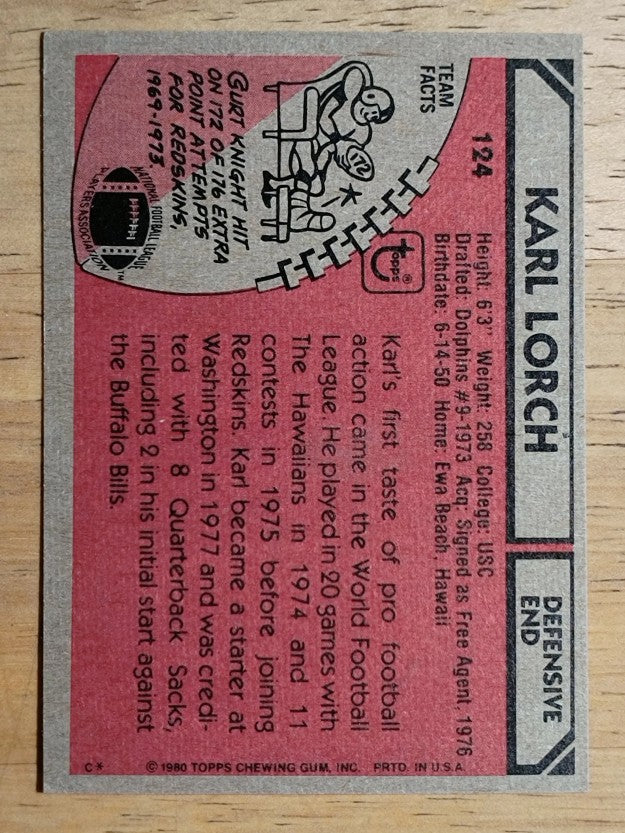 1980 Topps #124 Karl Lorch RC (EXMT)