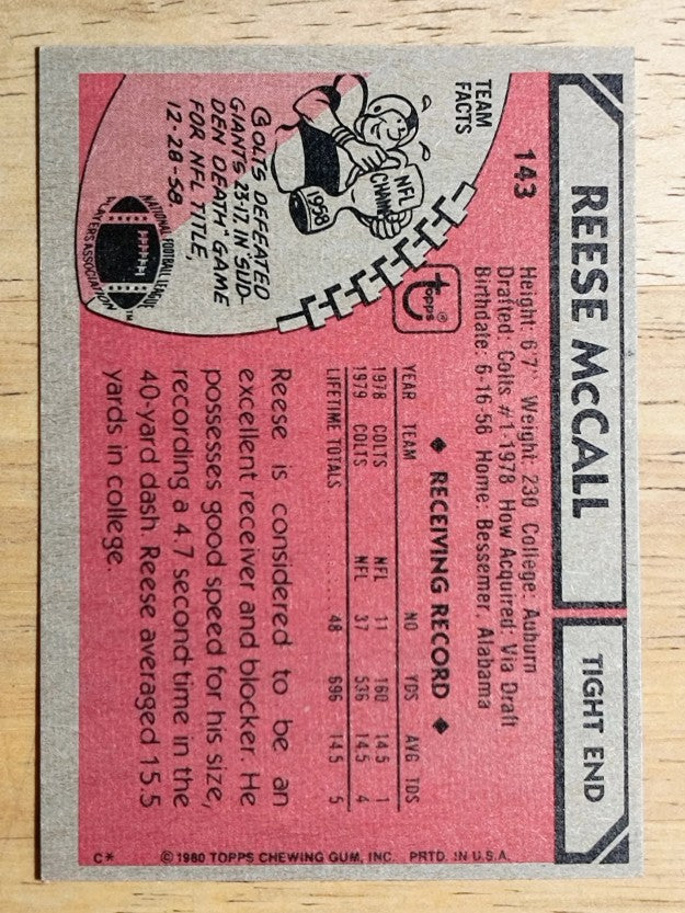 1980 Topps #143 Reese McCall (NM)