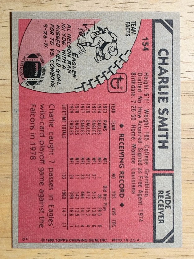 1980 Topps #154 Charlie Smith WR (NMMT)