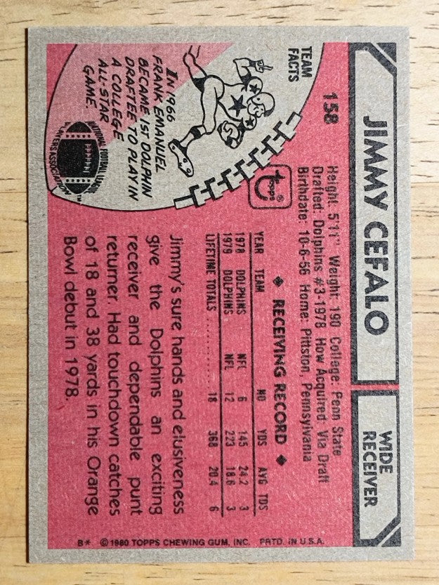 1980 Topps #158 Jimmy Cefalo RC (NM)
