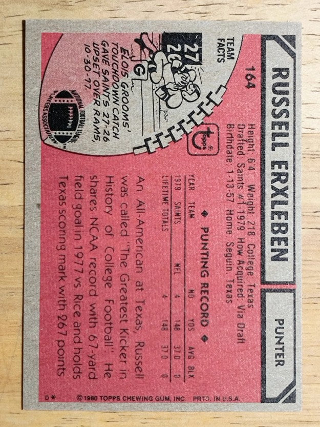 1980 Topps #164 Russell Erxleben (EXMT)
