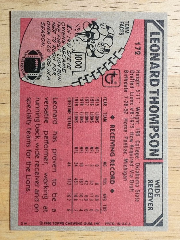 1980 Topps #172 Leonard Thompson (NMMT)