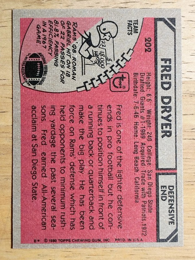 1980 Topps #202 Fred Dryer (EXMT)