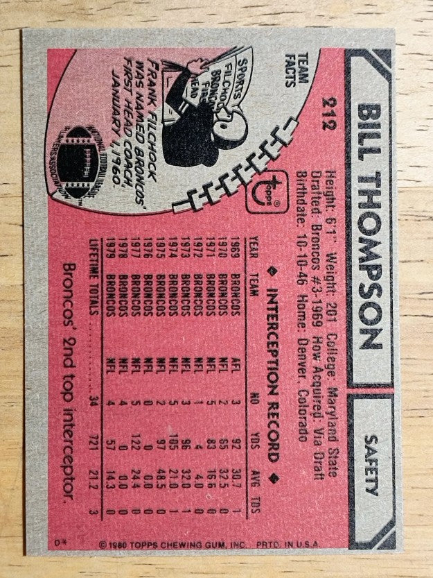 1980 Topps #212 Bill Thompson (EXMT)