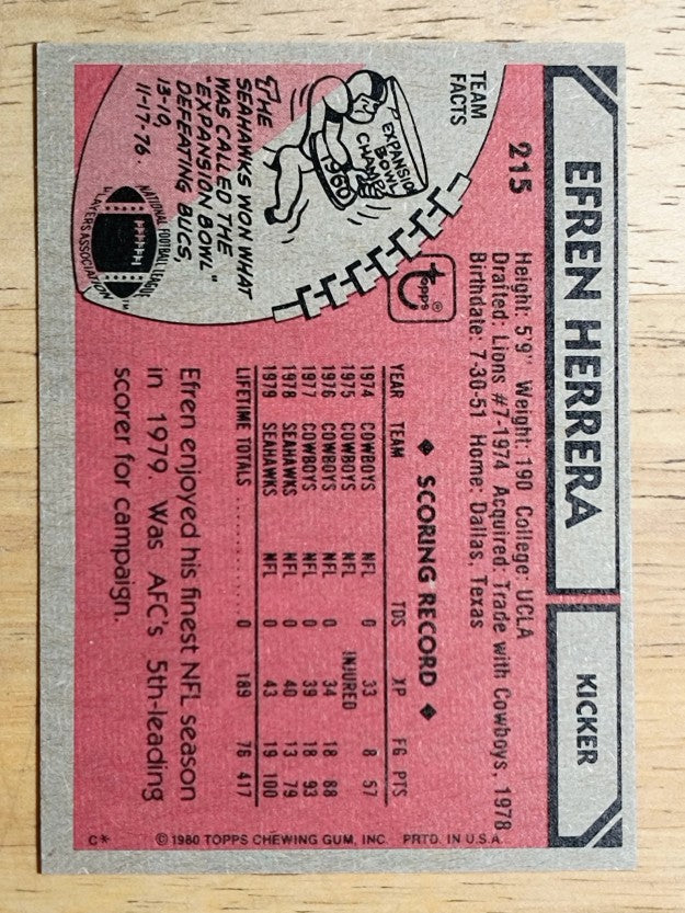 1980 Topps #215 Efren Herrera (EXMT)