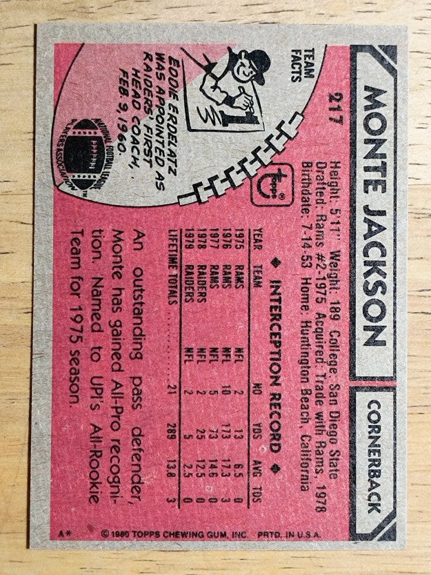 1980 Topps #217 Monte Jackson (NM)