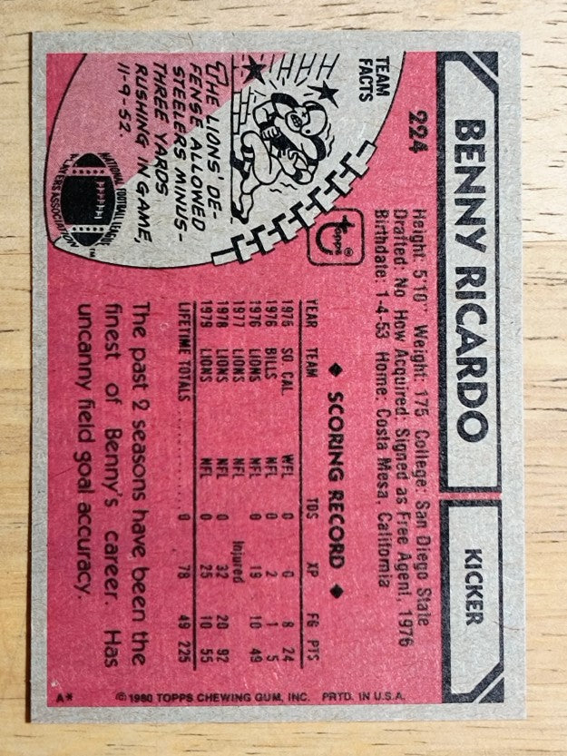 1980 Topps #224 Benny Ricardo (NM)
