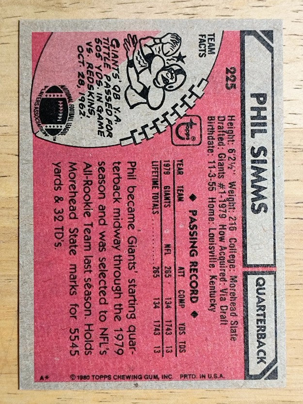 1980 Topps #225 Phil Simms RC (NM)