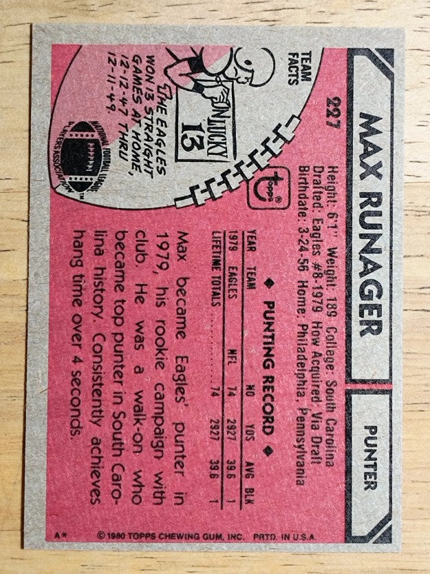 1980 Topps #227 Max Runager (NM)