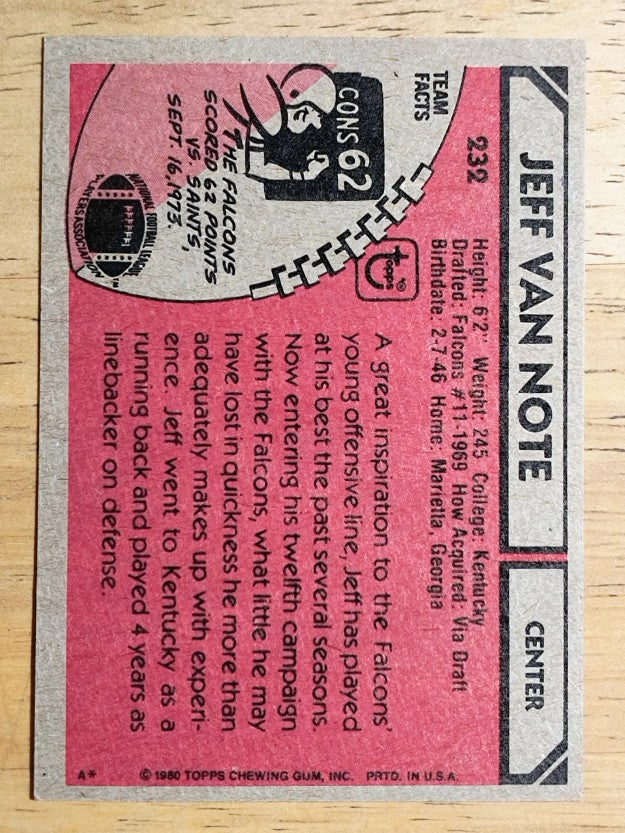 1980 Topps #232 Jeff Van Note (NM)