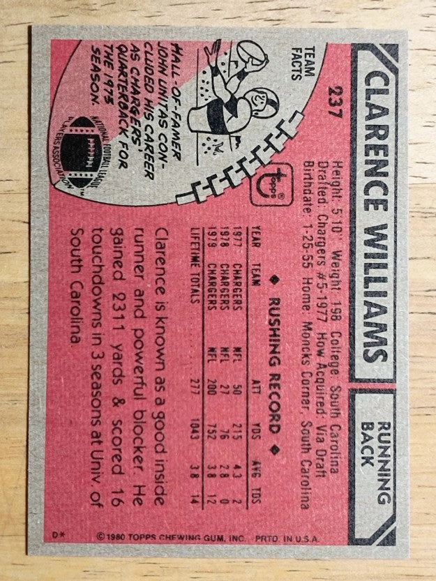 1980 Topps #237 Clarence Williams RB RC (NM)