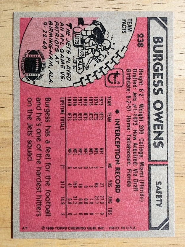 1980 Topps #238 Burgess Owens (NM)