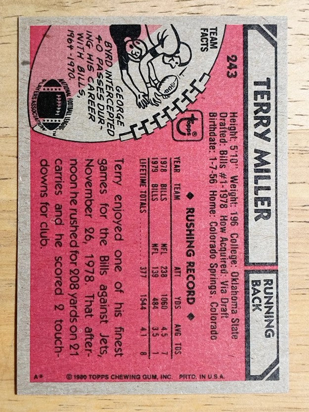 1980 Topps #243 Terry Miller (NM)