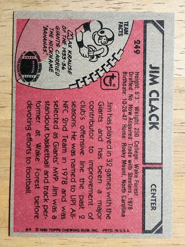 1980 Topps #249 Jim Clack (NM)