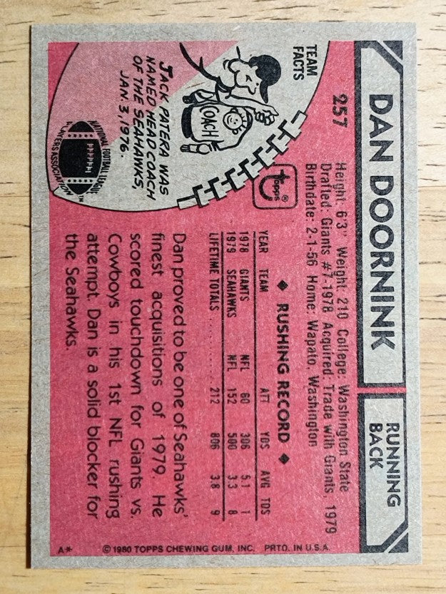 1980 Topps #257 Dan Doornink (MINT)