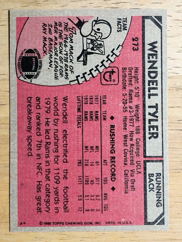 1980 Topps #273 Wendell Tyler RC (NM)