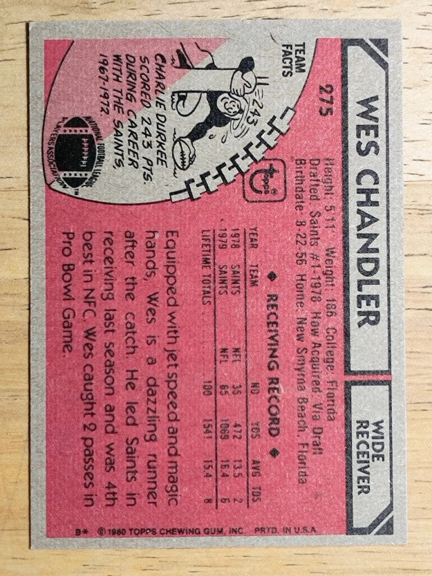 1980 Topps #275 Wes Chandler RC (EXMT)