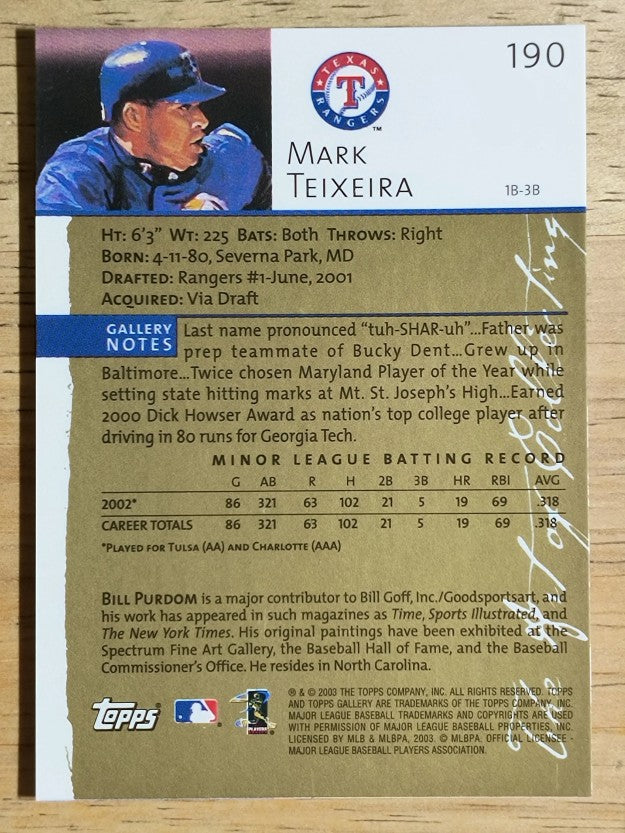 2003 Topps Gallery Artist's Proofs #190 Mark Teixeira PROS