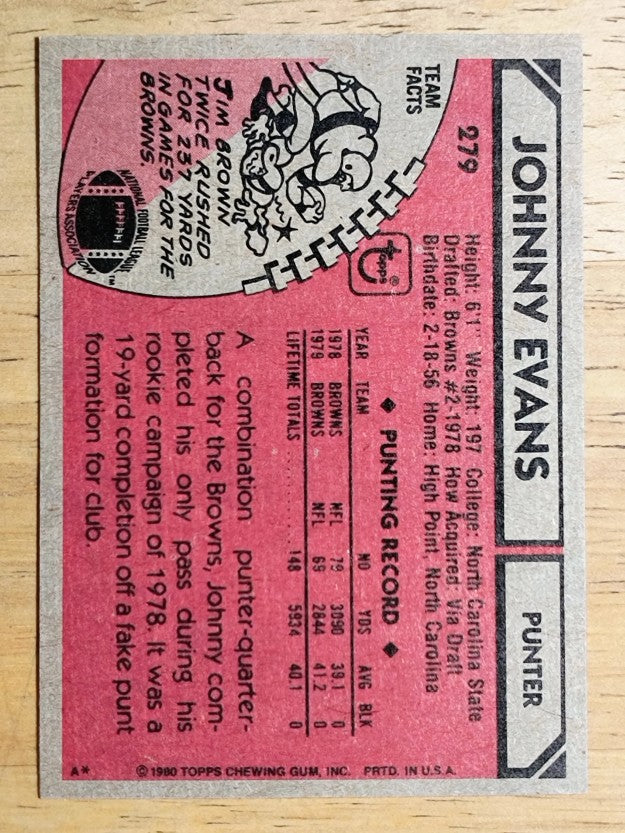 1980 Topps #279 Johnny Evans (NM)