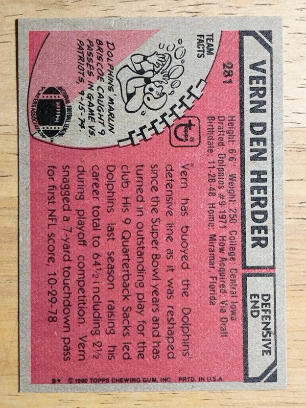1980 Topps #281 Vern Den Herder (EXMT)