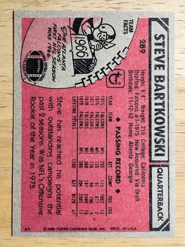 1980 Topps #289 Steve Bartkowski (NMMT)