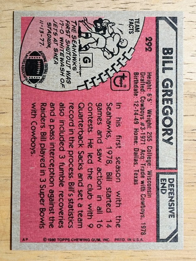 1980 Topps #292 Bill Gregory (NMMT)