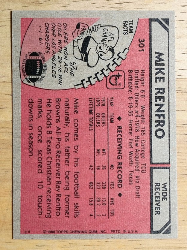 1980 Topps #301 Mike Renfro RC (NMMT)