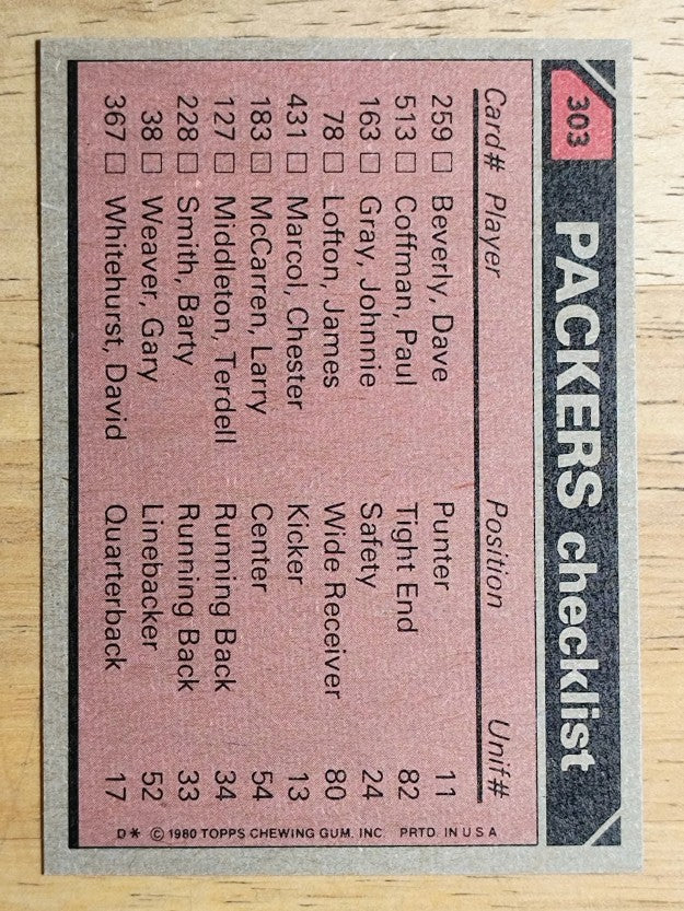 1980 Topps #303 Terdell Middleton/James Lofton/Gray/Barber/Ezra Johnson TL (NM)