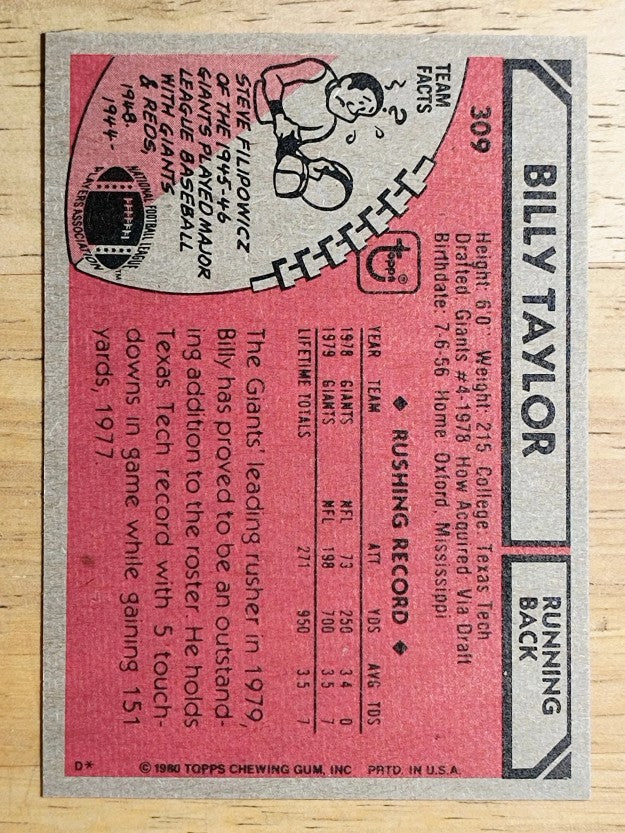 1980 Topps #309 Billy Taylor (NMMT)