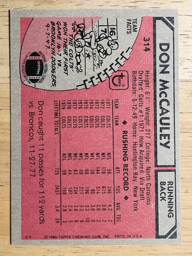 1980 Topps #314 Don McCauley (NM)