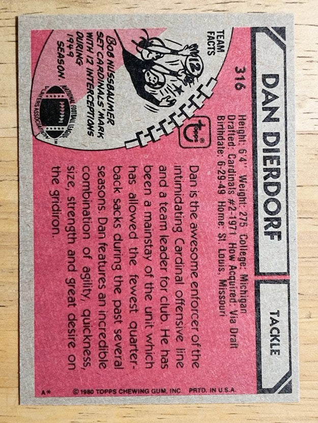 1980 Topps #316 Dan Dierdorf (NM)