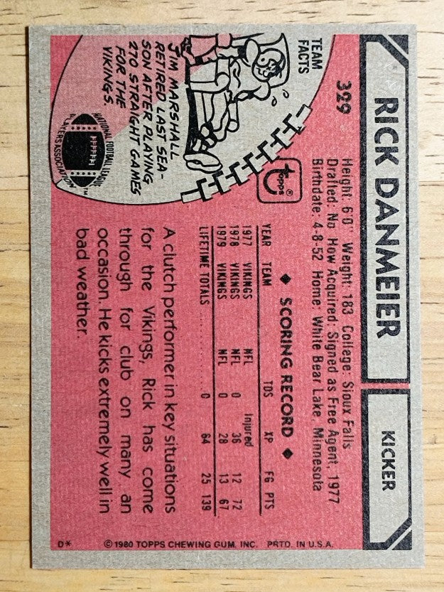 1980 Topps #329 Rick Danmeier (EXMT)
