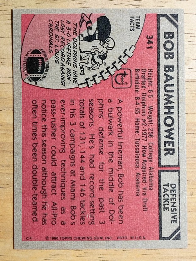 1980 Topps #341 Bob Baumhower (EXMT)