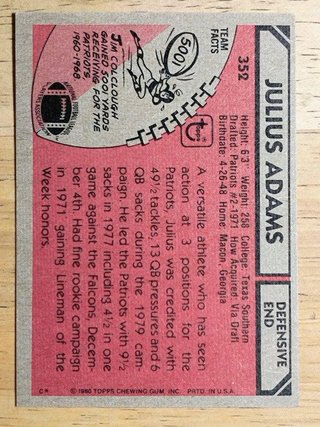 1980 Topps #352 Julius Adams (NM)