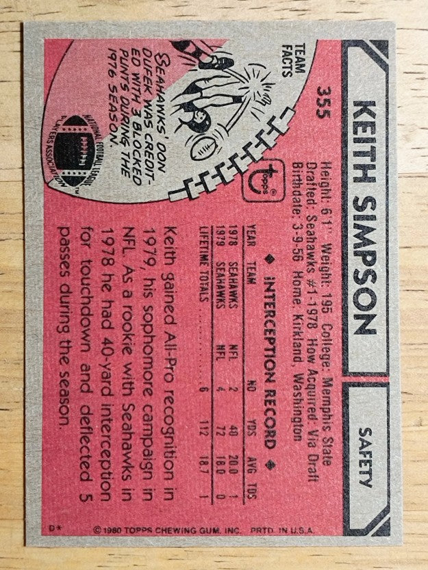 1980 Topps #355 Keith Simpson AP (NM)