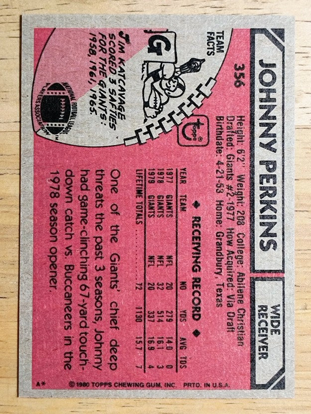 1980 Topps #356 Johnny Perkins (NMMT)