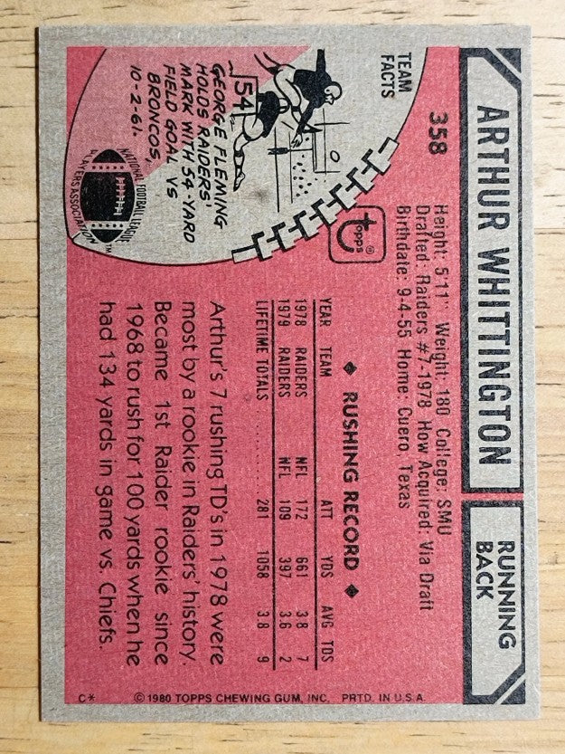1980 Topps #358 Arthur Whittington (NM)
