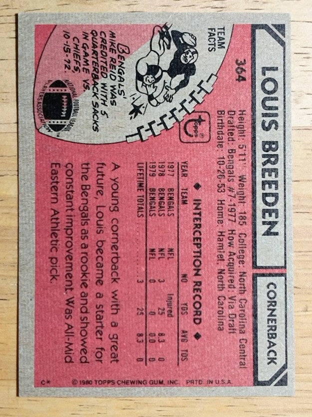 1980 Topps #364 Louis Breeden (NM)