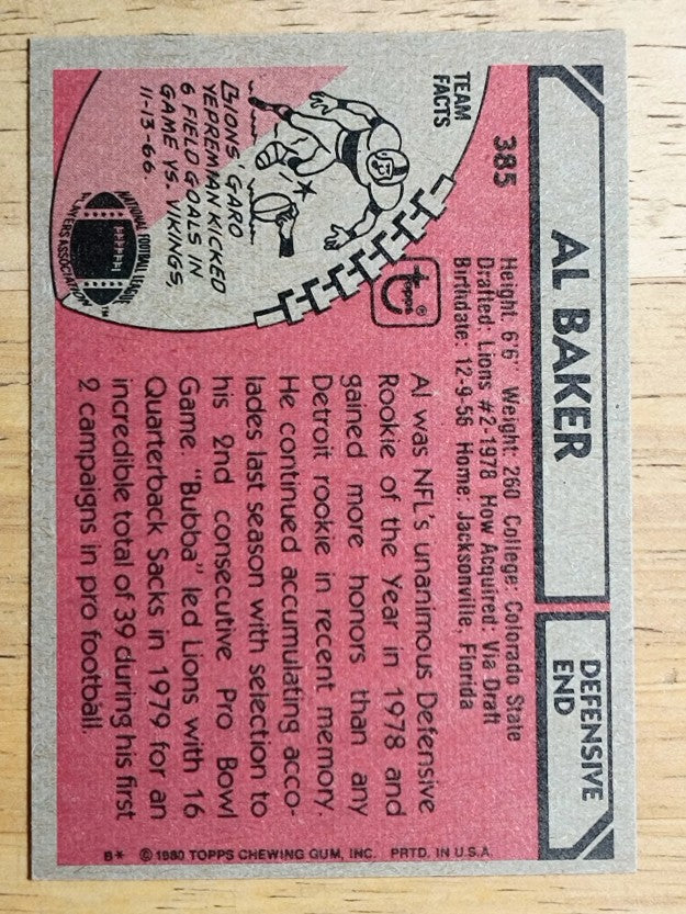 1980 Topps #385 Bubba Baker (EXMT)