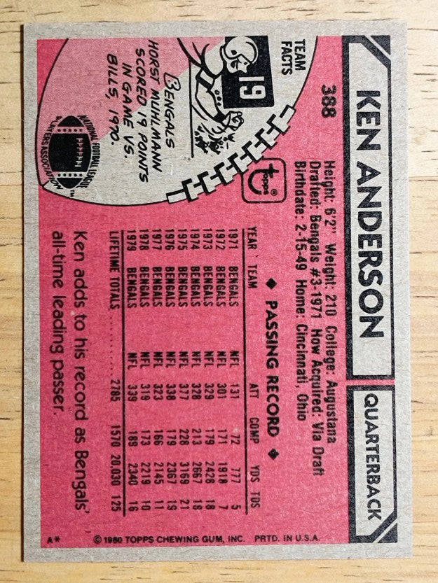 1980 Topps #388 Ken Anderson (NM)