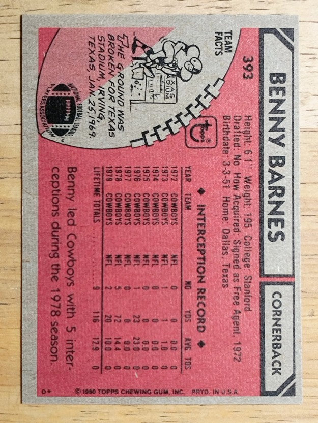 1980 Topps #393 Benny Barnes RC (EXMT)