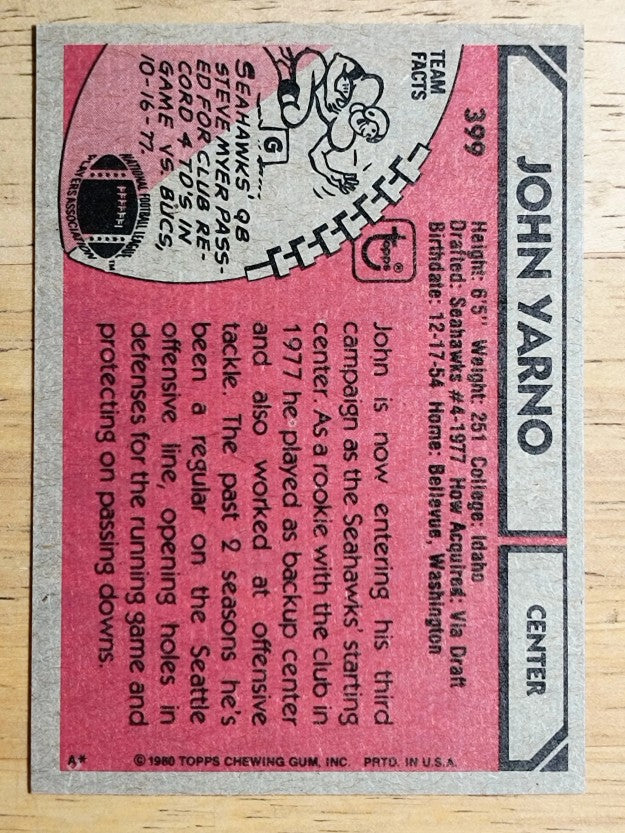 1980 Topps #399 John Yarno (NMMT)